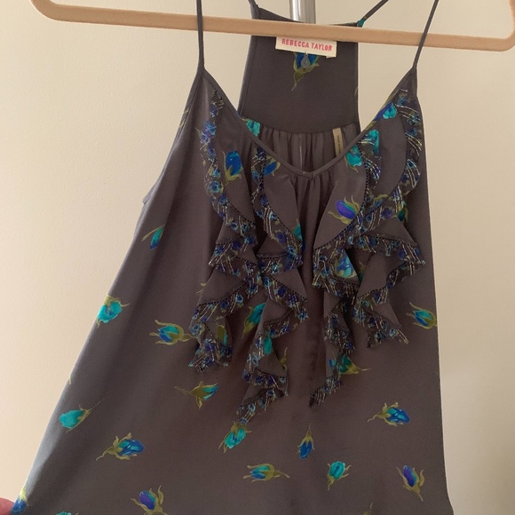 Rebecca Taylor Silk Floral Top with Ruffles SIZE 4 - Picture 1 of 7